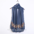 Fashion embroidery tassel scarf premium cotton viscose hijab